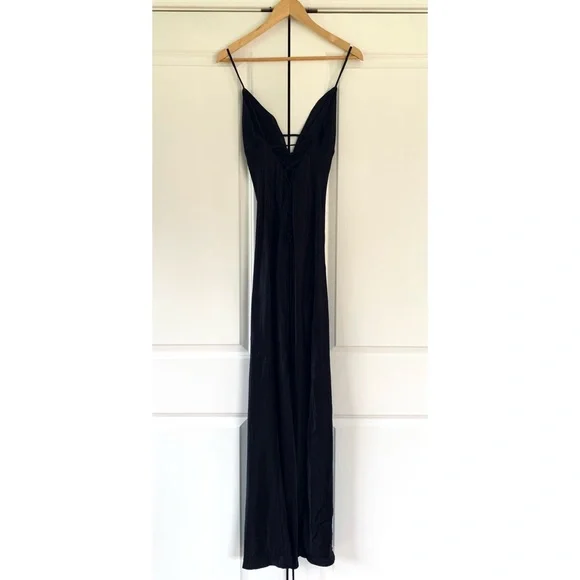 Meshki Slip Dress Cora Black Tie Back Slinky Cocktail Gown Long Bias Cut Size L - Picture 4 of 12